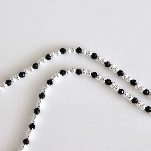 [Silver925] Black beads &amp; silver ball necklace